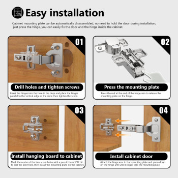 Amerdeco 10 Pack Full Overlay Soft Close Cabinet Hinges Silent Hydraulic Heavyduty Frameless European Concealed Hinges For Kit