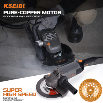 Kseibi 711985 Concrete Grinder 7 Inch Angle Grinder Kit With Dust Extraction Shroud 2400W 15A Motor 6000Rpm Includes Auxili