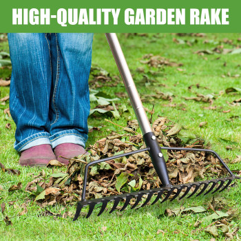 Yeelor Garden Rake Carbon Steel Sturdy And Heavy Duty Carbon Rake Bow Rake With Adjustable Stainless Steel Handle Long Hand R