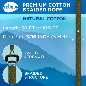 Teceum Cotton Rope 316 5 Mm 100 Ft Strong Allpurpose Braided Rope Natural Cotton For Crafting Amping Clothes L