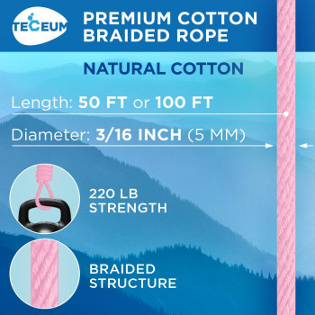 Teceum Cotton Rope 316 5 Mm 50 Ft Strong Allpurpose Braided Rope Natural Cotton For Crafting Amping Clothes Li