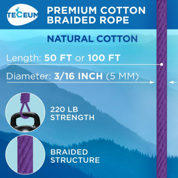 Teceum Cotton Rope 316 5 Mm 50 Ft Strong Allpurpose Braided Rope Natural Cotton For Crafting Amping Clothes Li