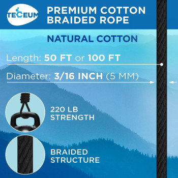 Teceum Cotton Rope 316 5 Mm 50 Ft Strong Allpurpose Braided Rope Natural Cotton For Crafting Amping Clothes Li