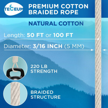 Teceum Cotton Rope 316 5 Mm 100 Ft Strong Allpurpose Braided Rope Natural Cotton For Crafting Amping Clothes L