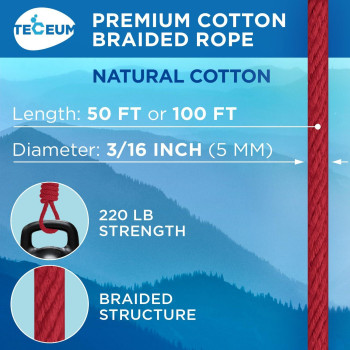 Teceum Cotton Rope 316 5 Mm 50 Ft Strong Allpurpose Braided Rope Natural Cotton For Crafting Amping Clothes Li