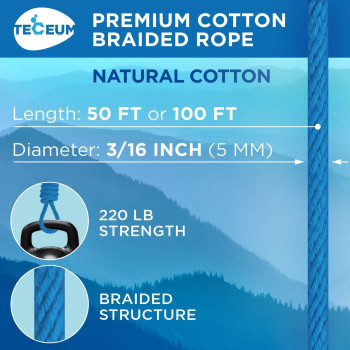 Teceum Cotton Rope 316 5 Mm 50 Ft Strong Allpurpose Braided Rope Natural Cotton For Crafting Amping Clothes Li