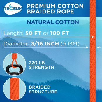 Teceum Cotton Rope 316 5 Mm 50 Ft Strong Allpurpose Braided Rope Natural Cotton For Crafting Amping Clothes Li