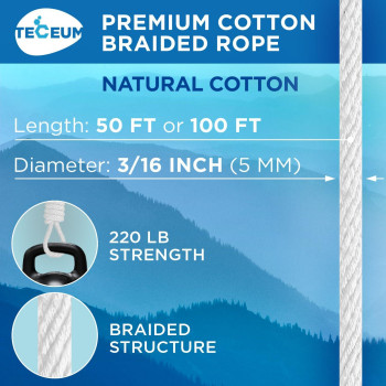 Teceum Cotton Rope 316 5 Mm 50 Ft Strong Allpurpose Braided Rope Natural Cotton For Crafting Amping Clothes Li