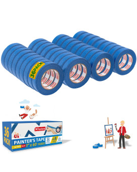 Xfasten Blue Painters Tape Bulk 1 Inch X 60Yards 36Pack 6480Ft Total Wall Safe Blue Masking Tape 1 Inch Wide Blue Paint Tape