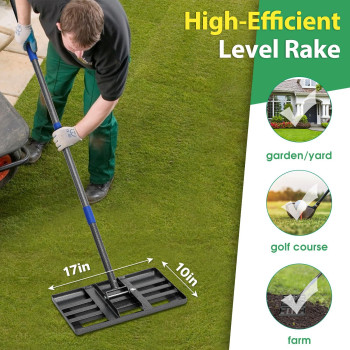 Rake Lawn Leveling Rake 5 Ft Lawn Leveler With 17 X 10 Small Rakes Head For Smooth Garss Soil Dirt Sand High Effect Long Hand