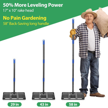 Rake Lawn Leveling Rake 5 Ft Lawn Leveler With 17 X 10 Small Rakes Head For Smooth Garss Soil Dirt Sand High Effect Long Hand