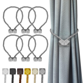 Hion Magnetic Curtain Tiebacks Grey 6 Pack Curtain Tiebacks Buckles Holdbacks Holders Hooks Clip For Home Bedroom Office Decora