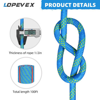 12 Inch Climbing Rope 100 Ft Blue 48 Strands Tree Climbing 12In Arborist Rope Rappelling Rope Static Nylon Polyester Braided