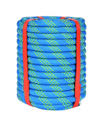 12 Inch Climbing Rope 50 Ft Blue 48 Strands Tree Climbing 12In Arborist Rope Rappelling Rope Static Nylon Polyester Braided