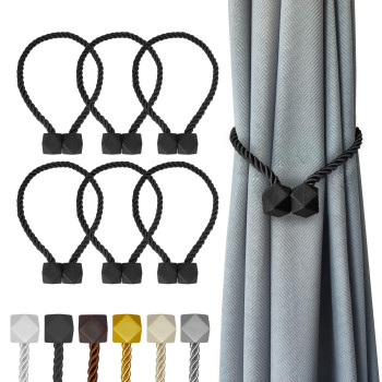 Hion Magnetic Curtain Tiebacks Black 6 Pack Curtain Tiebacks Buckles Holdbacks Holders Hooks Clip For Home Bedroom Office Decor