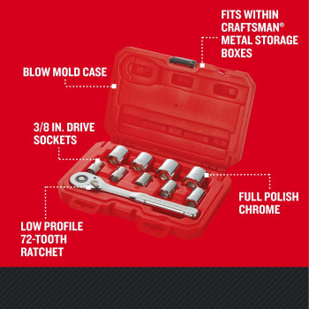 Craftsman Mechanics Tool Set Sae 38 Inch Drive 10 Piece Cmmt34563