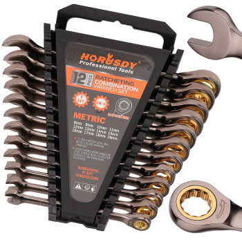 Horusdy 12Piece Metric Ratcheting Wrench Set 819 Mm Ratchet Combination Wrenches Set With Organizer 72Teeth Chrome Va