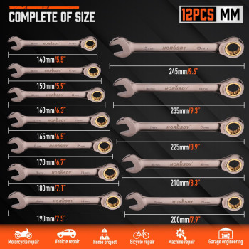 Horusdy 12Piece Metric Ratcheting Wrench Set 819 Mm Ratchet Combination Wrenches Set With Organizer 72Teeth Chrome Va