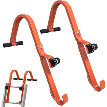 Roof Ladder Hook 2 Pack Ladder Stabilizer Heavy Duty Steel 500 Lbs Weight Ratin Roof Ridge Extension With Wheel For Safe And