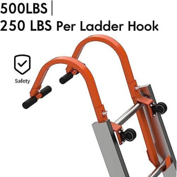 Roof Ladder Hook 2 Pack Ladder Stabilizer Heavy Duty Steel 500 Lbs Weight Ratin Roof Ridge Extension With Wheel For Safe And