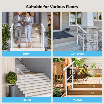 3 Steps Handrails For Outdoor Steps Heavy Duty Metal Handrail White Wrought Iron Railing For Wooden Steps Handrails For Concrete