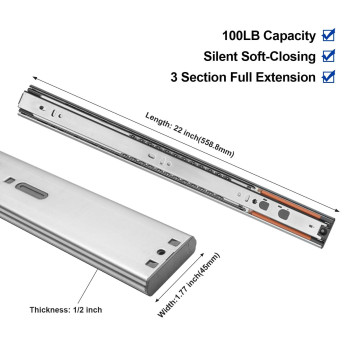 Lontan 6 Pairs 22 Inch Soft Close Push To Open Drawer Slides Dresser Drawer Slides Heavy Duty Drawer Slides Metal Ball Bearing A