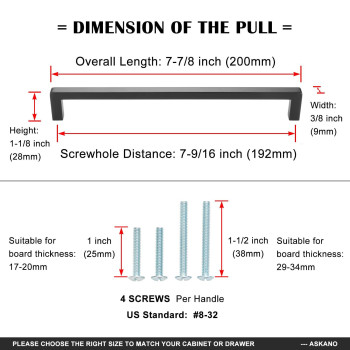 Askano Pack Of 5 712 Inch Hole Centers Black Square Bar Kitchen Cabinet Pull Handle Zp2401 Solid Hardware For Drawer Dres