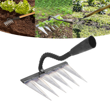 Garden Rake Gardening Tools Heavy Duty Rake With 6 Metal Tines Sharp Durable Garden Weeding Tools All Steel Hardened Hoe Garde