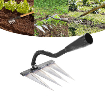 Garden Rake Gardening Tools Heavy Duty Rake With 4 Metal Tines Sharp Durable Garden Weeding Tools All Steel Hardened Hoe Garde