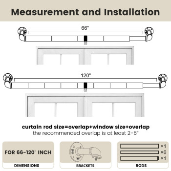 Somins Curtain Rods For Windows 66 To 120 Industrial Curtain Rods 1 Inch Diameter Adjustable Wrap Around Curtain Rods For Bedr