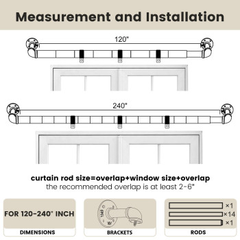 Somins Curtain Rods For Windows 120 To 240 Outdoor Curtain Rod 1 Inch Extra Long Curtain Rods For Patio Heavy Duty Curtain Ro