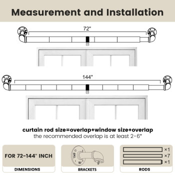 Somins Curtain Rods For Windows 72 To 144 Industrial Curtain Rods 1 Inch Diameter Drapery Rods For Ceiling Mountwall Mount O