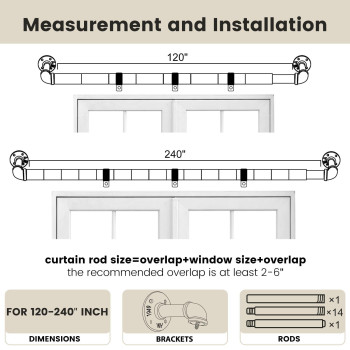 Somins Curtain Rods For Windows 120 To 240 Bronze Outdoor Curtain Rod 1 Inch Extra Long Curtain Rods For Patio Adjustable Hea