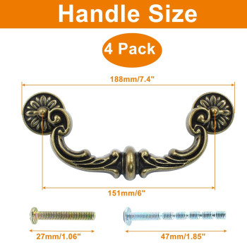 Biaungdo 4 Pcs 150Mm6 Inch Hole Center Pull Handles Zinc Alloy Rustic Vintage Style Dropdown Bail Swing Dresser Pull Handle A