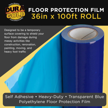 Duragold Floor Protection Film 36Inch X 100 Roll Blue Self Adhesive Temporary Floor Covering Protect Flooring From Foot T