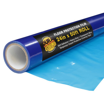 Duragold Floor Protection Film 24Inch X 50 Roll Blue Self Adhesive Temporary Floor Covering Protect Flooring From Foot Tr