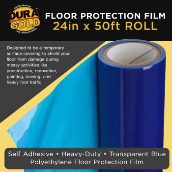 Duragold Floor Protection Film 24Inch X 50 Roll Blue Self Adhesive Temporary Floor Covering Protect Flooring From Foot Tr