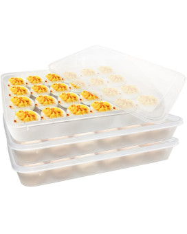 Jgalnim 3Pack Egg Trays Deviled Egg Containers With Lid Egg Container Carrier Refrigerator Portable Egg Trays For 72 Eggs Storge