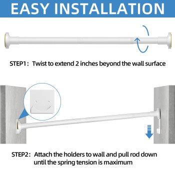 Corklatta White Shower Curtain Rod 1 Inch Diameter Stainless Steel Adjustable Spring Tension Rods 32 To 80 With Holders Antis