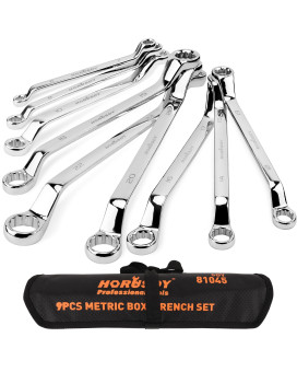 Horusdy 9Pece Metric Offset Box Wrench Set With Rolling Pouch 75Degree Metric 624Mm Crv Steel