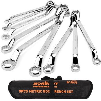 Horusdy 9Pece Metric Offset Box Wrench Set With Rolling Pouch 75Degree Metric 624Mm Crv Steel