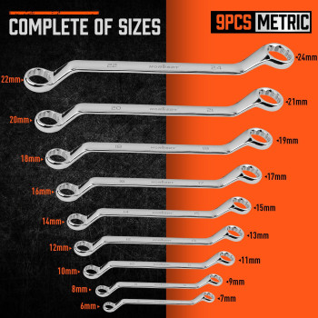 Horusdy 9Pece Metric Offset Box Wrench Set With Rolling Pouch 75Degree Metric 624Mm Crv Steel