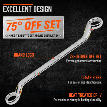 Horusdy 9Pece Metric Offset Box Wrench Set With Rolling Pouch 75Degree Metric 624Mm Crv Steel