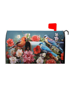 Spring Red Blue Bird Mailbox Covers Magnetic Standard Size 18 X 21 Colorful Flowers Mailbox Wraps Post Letter Box Cover For