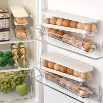 Zejlo Egg Holder For Refrigerator Spacesaving Rolling Eggs Dispenser For Refrigerator Storage Made Of Sturdy Clear Pte Mater