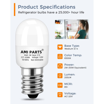 Ami Parts W11160686 W11518235 Refrigerator Light Bulb Waterproof Appliance Bulb Replacement For Maytag Whirlpool Freezer Ligh