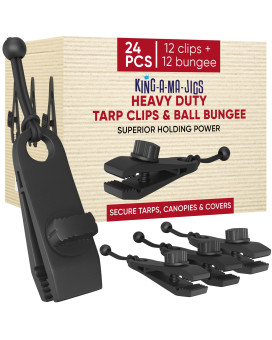 24 Pack 12 Pcs Heavy Duty Tarp Clips 12 Pcs Ball Bungee Cords Superior Holding Power Lock Grip Gator Clamp Design Secur