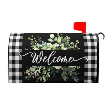 Spring Welcome Green Eucalyptus Leaf Mailbox Covers Magnetic Standard Size 255 X 21 Black White Buffalo Plaid Mailbox Wraps