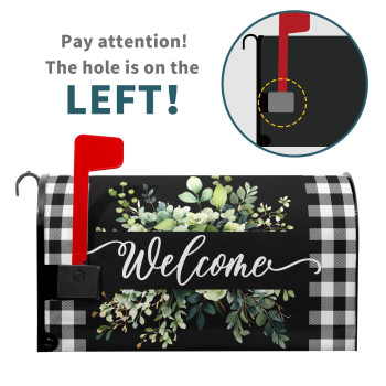 Spring Welcome Green Eucalyptus Leaf Mailbox Covers Magnetic Standard Size 255 X 21 Black White Buffalo Plaid Mailbox Wraps