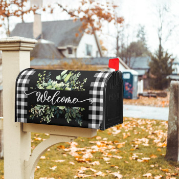 Spring Welcome Green Eucalyptus Leaf Mailbox Covers Magnetic Standard Size 255 X 21 Black White Buffalo Plaid Mailbox Wraps